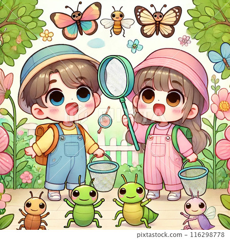 Insect collecting adventure: Fun time in nature with cute kids 116298778