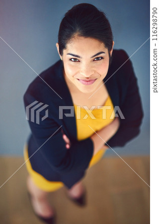 Studio, lawyer and portrait of woman, proud and professional with top view, legal and confidence. Blue background, student and smile of person, internship and career in law firm for financial advisor Studio, lawyer and portrait of woman, proud and professional with top view, legal and confidence. Blue background, student and smile of person, internship and career in law firm for financial advisor 116298790