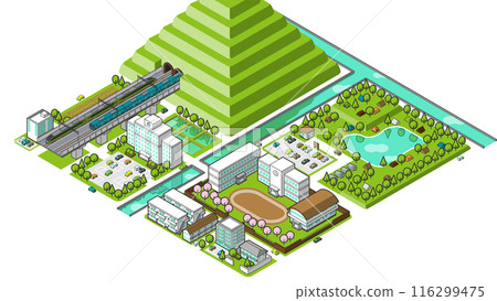 Vector illustration of a three-dimensional cityscape seen from above Vector illustration of a three-dimensional cityscape seen from above 116299475