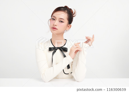 Beautiful young asian woman with clean fresh skin on white background, Face care, Facial treatment, Cosmetology, beauty and spa, Asian women portrait. 116300639