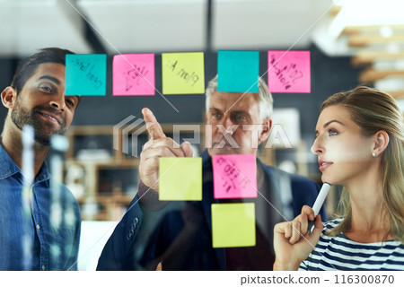 Thinking, hand pointing or business people with mature mentor planning in office for calendar, solution or schedule. Coaching, agenda or team with sticky note goal, training or project objectives Thinking, hand pointing or business people with mature mentor planning in office for calendar, solution or schedule. Coaching, agenda or team with sticky note goal, training or project objectives 116300870