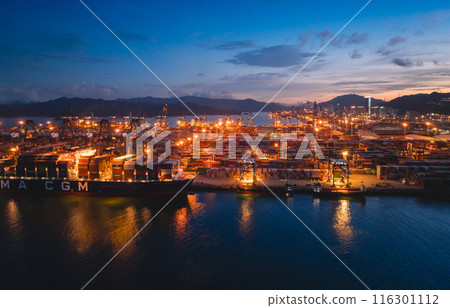 Aerial view of Yantian international container terminal in Shenzhen city, China 116301112