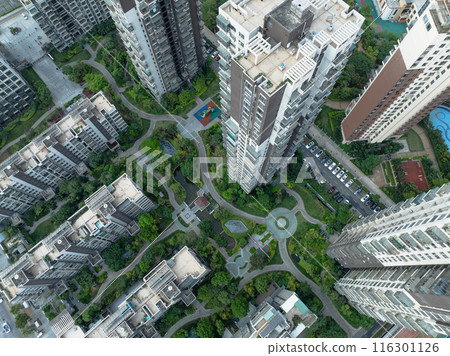 Aerial view of modern apartment house in China 116301126