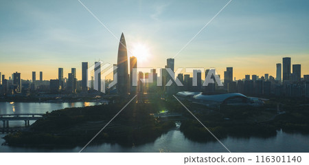 Aerial view of sunset landscape in Shenzhen city,China 116301140