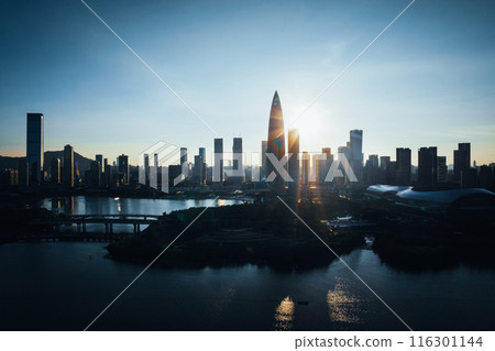Aerial view of sunset landscape in Shenzhen city,China 116301144