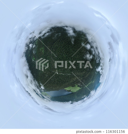 Aerial view of beautiful high altitude forest lake mountain landscape Aerial view of beautiful high altitude forest lake mountain landscape 116301156