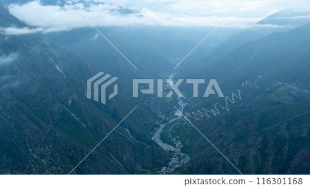 Aerial view of beautiful forest mountain landscape in tibet,China 116301168