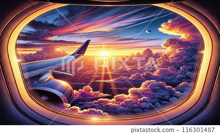 A sunset glow seen from an airplane 116301487