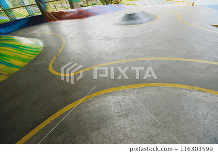 Modern skatepark under viaduct in city Modern skatepark under viaduct in city 116301599