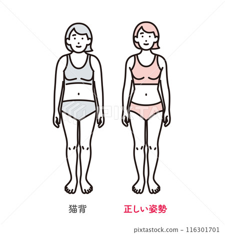 Simple illustration: A woman with good posture and a woman with a hunched back 116301701