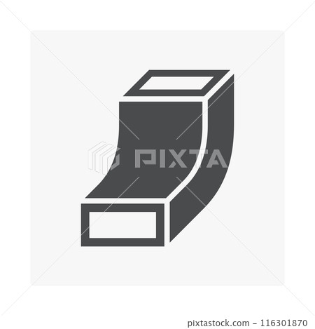 Vertical bend duct 90 degree vector icon, black silhouette. Vertical bend duct 90 degree vector icon, black silhouette. 116301870