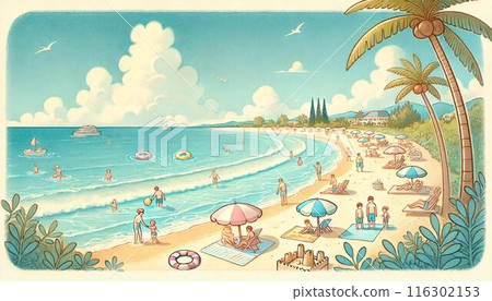 Illustration of a hilltop with a sea view Illustration of a hilltop with a sea view 116302153