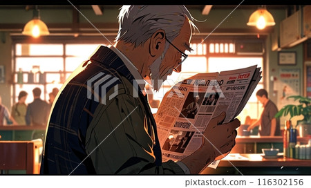 An old man is reading a newspaper An old man is reading a newspaper 116302156