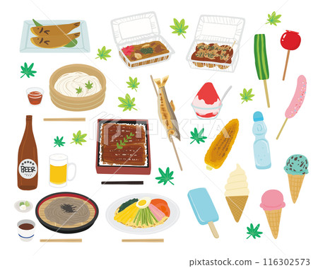 各種夏季食物的插圖集 116302573