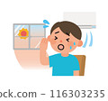 A man in a hot room even with the air conditioner on 116303235