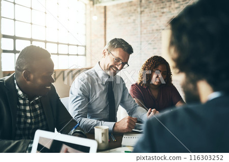 Negotiation, collaboration or business people meeting in office for teamwork, partnership and communication. Corporate, colleagues or group discussing company plan for workshop, proposal or project Negotiation, collaboration or business people meeting in office for teamwork, partnership and communication. Corporate, colleagues or group discussing company plan for workshop, proposal or project 116303252