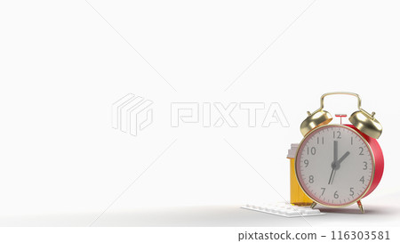 The pill pack and clock for medical or health concept 3d rendering. The pill pack and clock for medical or health concept 3d rendering. 116303581