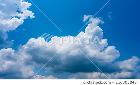 夏日蔚藍的天空出現白雲 夏日蔚藍的天空出現白雲 116303848