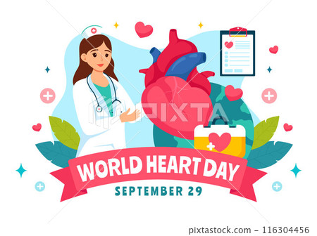 World Heart Day Vector Illustration on 29 September to Raise Awareness About the Importance of Health, Care, and Disease Prevention in the Background World Heart Day Vector Illustration on 29 September to Raise Awareness About the Importance of Health, Care, and Disease Prevention in the Background 116304456
