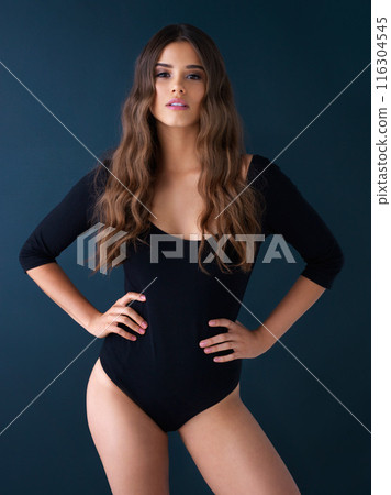 Fashion, portrait and woman in studio with bodysuit for leotard, underwear or ballet costume on dark background. Dancer, aesthetic body and model for confidence, retro or ballerina style on mockup Fashion, portrait and woman in studio with bodysuit for leotard, underwear or ballet costume on dark background. Dancer, aesthetic body and model for confidence, retro or ballerina style on mockup 116304545