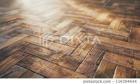 描繪住宅木地板覆蓋人字形地板的寫實插圖 116304644