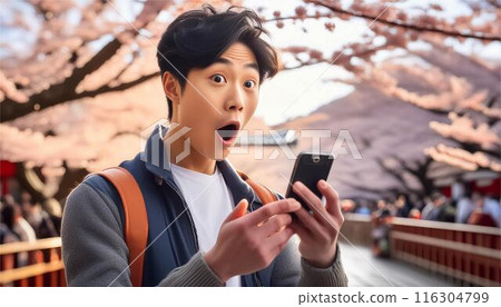 男性智慧型手機上的人 驚訝的表情 116304799