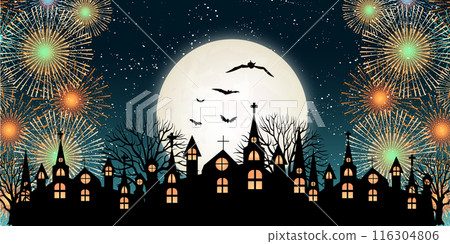 萬聖節秋季滿月城堡背景 116304806