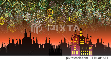 Halloween Autumn Castle Fireworks Background 116304811