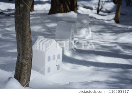 A small house in the snow in winter in Karuizawa A small house in the snow in winter in Karuizawa 116305517