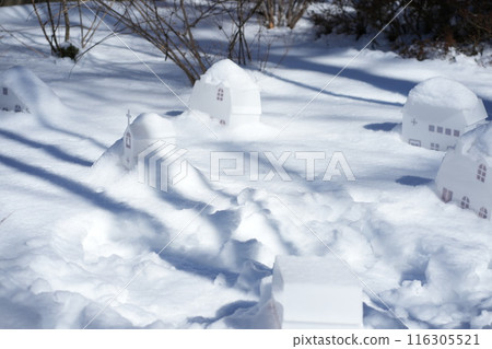 A small house buried in snow A small house buried in snow 116305521