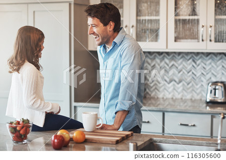 Father, girl and laugh in kitchen for talk, love and support for relationship in home. Daddy, daughter and together for care or security and funny joke, comedy and bonding in family house for humor Father, girl and laugh in kitchen for talk, love and support for relationship in home. Daddy, daughter and together for care or security and funny joke, comedy and bonding in family house for humor 116305600
