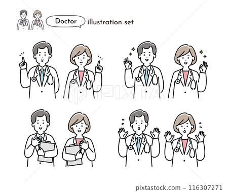 Set of male and female doctor illustrations 116307271