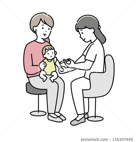 Illustration material of a baby receiving a vaccination and a nurse giving an injection Illustration material of a baby receiving a vaccination and a nurse giving an injection 116307489