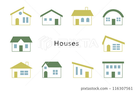 Houses Forest & Cream Yellow, Light Blue Windows 116307561
