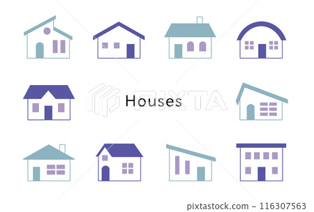 Houses Blue & Sky Blue Window Lavender 116307563