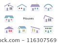 Houses Lavender & Sky Blue Colorful Windows 116307569