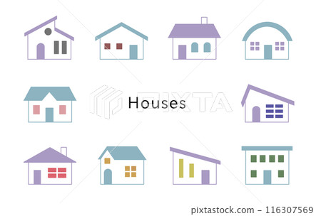 Houses Lavender & Sky Blue Colorful Windows Houses Lavender & Sky Blue Colorful Windows 116307569