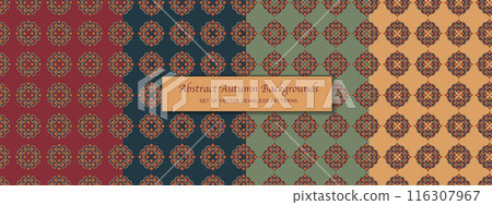 Set of abstract seamless pattern, circle geometric shapes of autumn fallen leaves colors, editable stroke backgrounds Set of abstract seamless pattern, circle geometric shapes of autumn fallen leaves colors, editable stroke backgrounds 116307967
