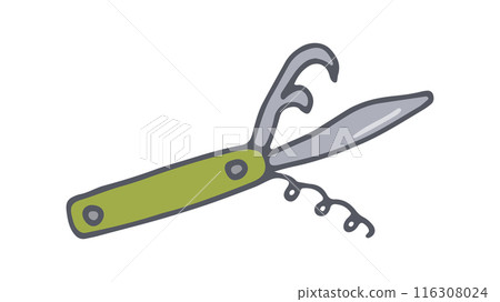 Doodle Jackknife. Vector hand drawing, colorful contour icon on white background for Hiking and Camping 116308024