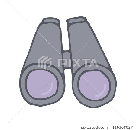 Binoculars Vector Doodle Hand Drawn Icon. Equipment for Camping, Hiking, Trekking, and Local Tourism 116308027