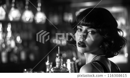 Woman in retro attire, evoking the timeless beauty and nostalgic allure of a bygone era 116308615