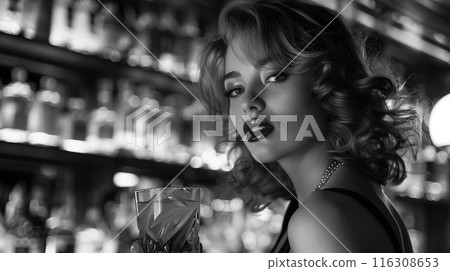 Gorgeous woman dressed in retro style, her timeless beauty and classic 116308653