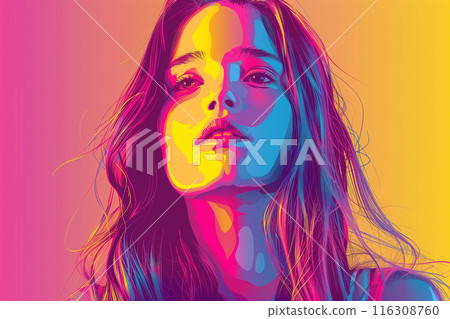 Colorful pop art painting showcases a playful blend of bold hues and whimsical designs Colorful pop art painting showcases a playful blend of bold hues and whimsical designs 116308760