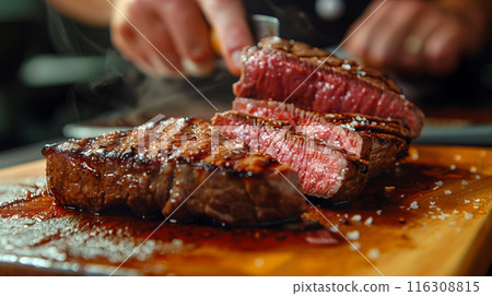 Mouthwatering steak, prepared by a master chef 116308815