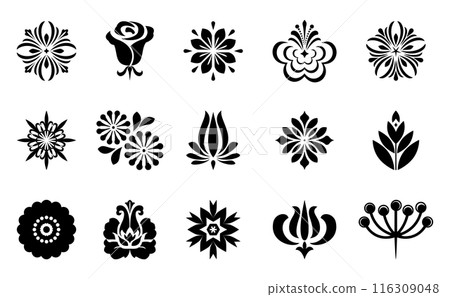 Flowers icon set. Flowers isolated on transparent background. Flowers in modern simple. Cute round flower plant nature collection. Vector illustrator 116309048
