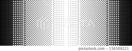 Pixelated bitmap gradient texture. Black and white dither pattern background. 8 bit video game screen wallpaper. Retro glitchy pixel art illustration. Abstract vector wide dithering border Pixelated bitmap gradient texture. Black and white dither pattern background. 8 bit video game screen wallpaper. Retro glitchy pixel art illustration. Abstract vector wide dithering border 116309221