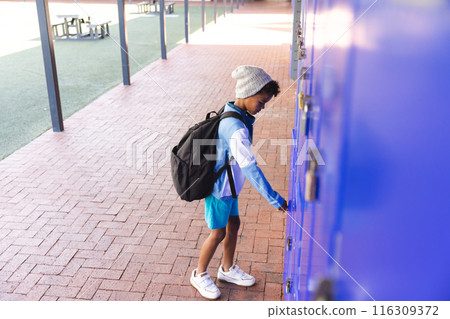 Biracial boy at school, with copy space 116309372
