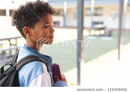 Biracial boy at school, with copy space 116309408