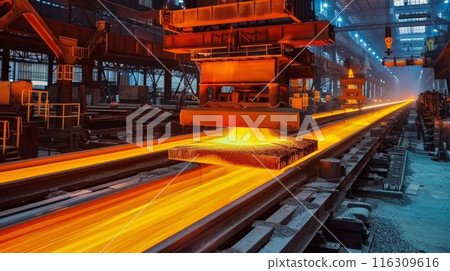 Iron foundry. Continuous casting machine. Production of steel billets. 116309616