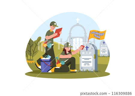 Volunteers assist with cleaning and maintaining gravesites of fallen soldiers. 116309886